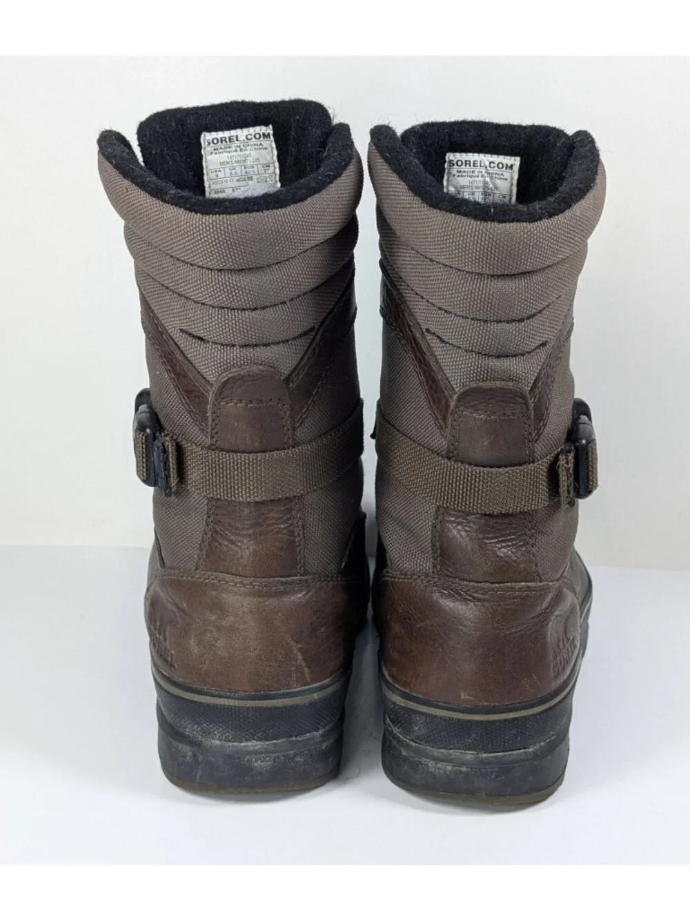 Sorel Waterproof Sheep Fur Lined Brown Leather Winter Boots Mens Size 9 Buckle